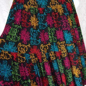 Midi Maxi Skirt Multi Colors on Black Teal Pink Tiered Layers